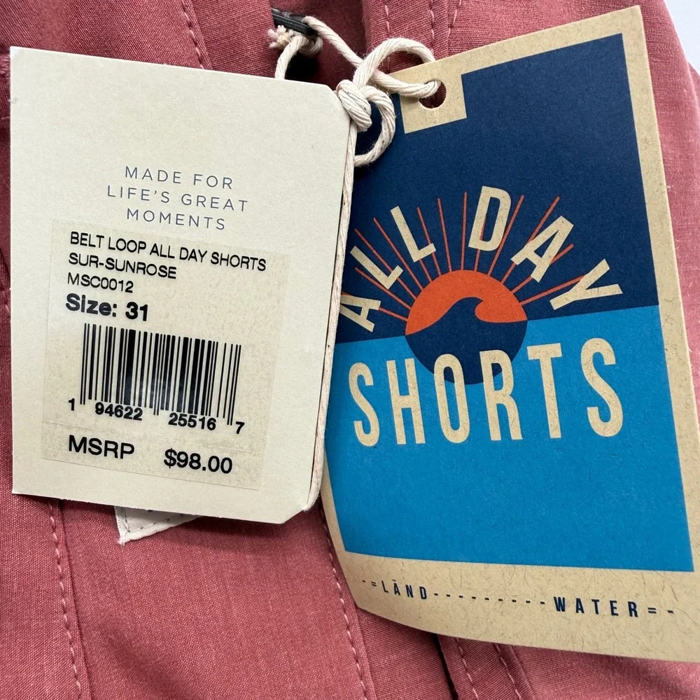 Faherty Shorts Mens 31 Canyon Rose All Day Hybrid 9 Inch Inseam Quick Dry